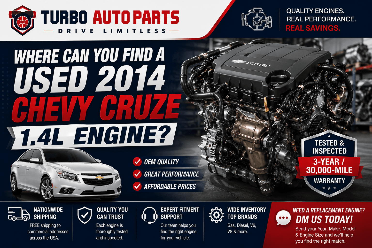 Where Can You Find a Used 2014 Chevy Cruze 1.4L Engine?