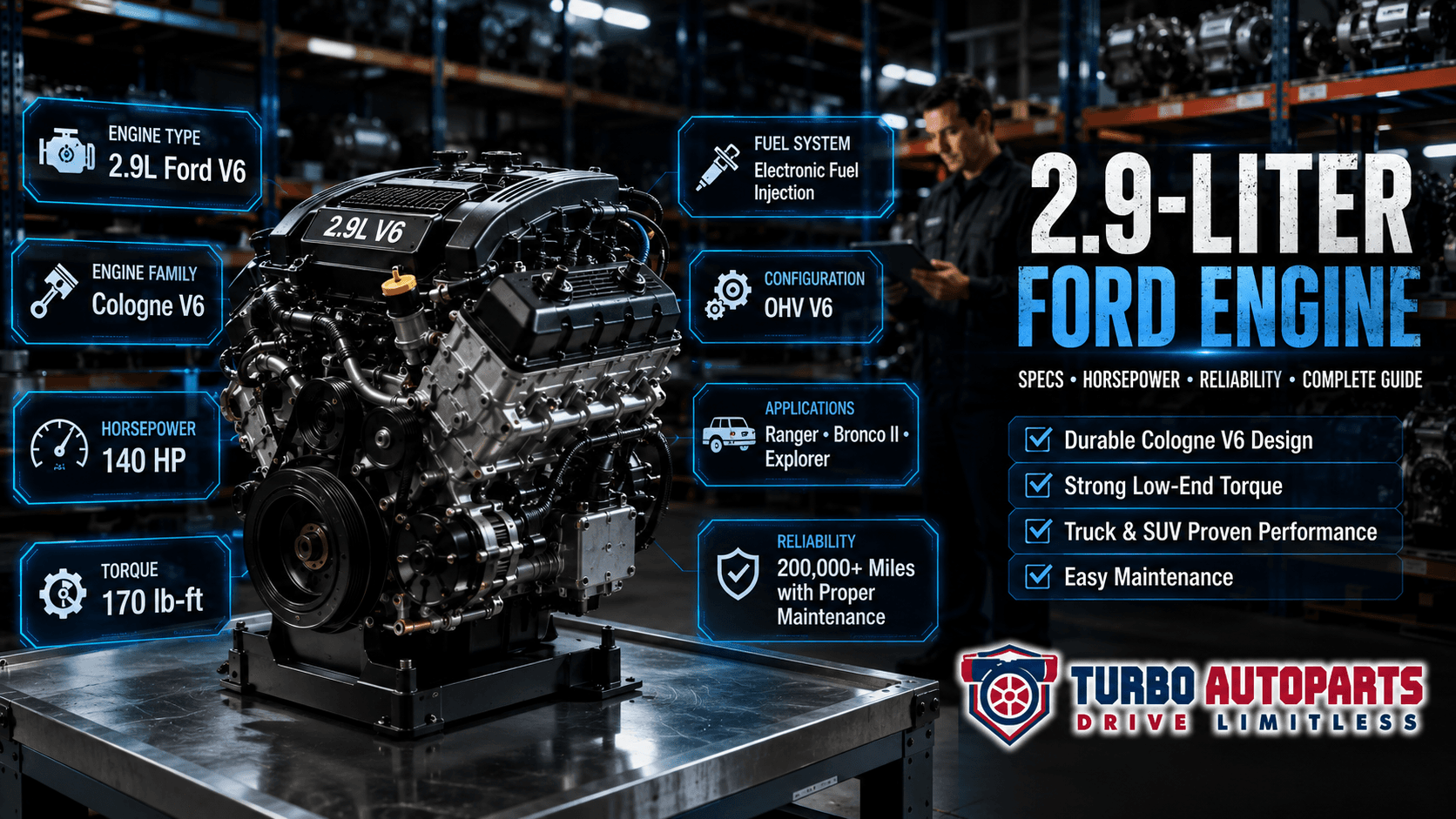 Used 2.9 Liter Ford V6 Engine Engine